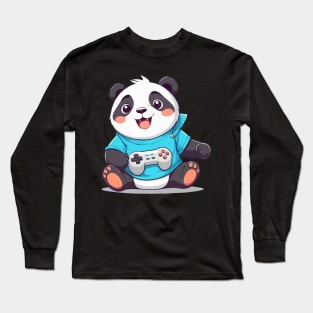 adorable Panda playing video game aesthetic Long Sleeve T-Shirt